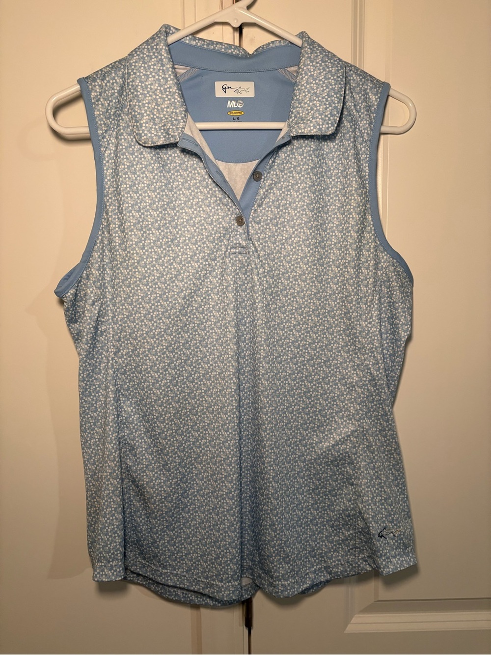 Greg Norman Collection ML75 Light Blue Floral Sleeveless Polo Tank